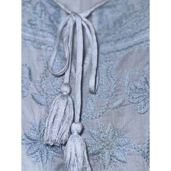 Style & Co Womens Light Blue Embroidered Tunic Top With Tassels Size L - Picture 4 of 9